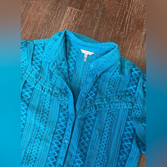 Esqualo Lace Puff Sleeve Button Up - Petrol - Size 8 - Picture 5 of 12